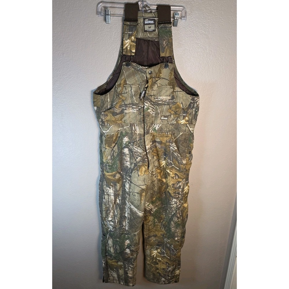 Berne Bib Overalls Womens Medium Brown Realtree Insulated Camo Hunt Work Wear